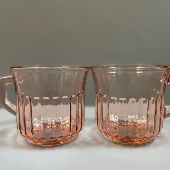 Vintage Fortescrisa Pink Ribbed Glass Cups / Mugs - Picture 6 of 6